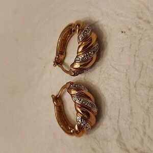 Diamond simulant gems in gold tone over sterling silver earrings